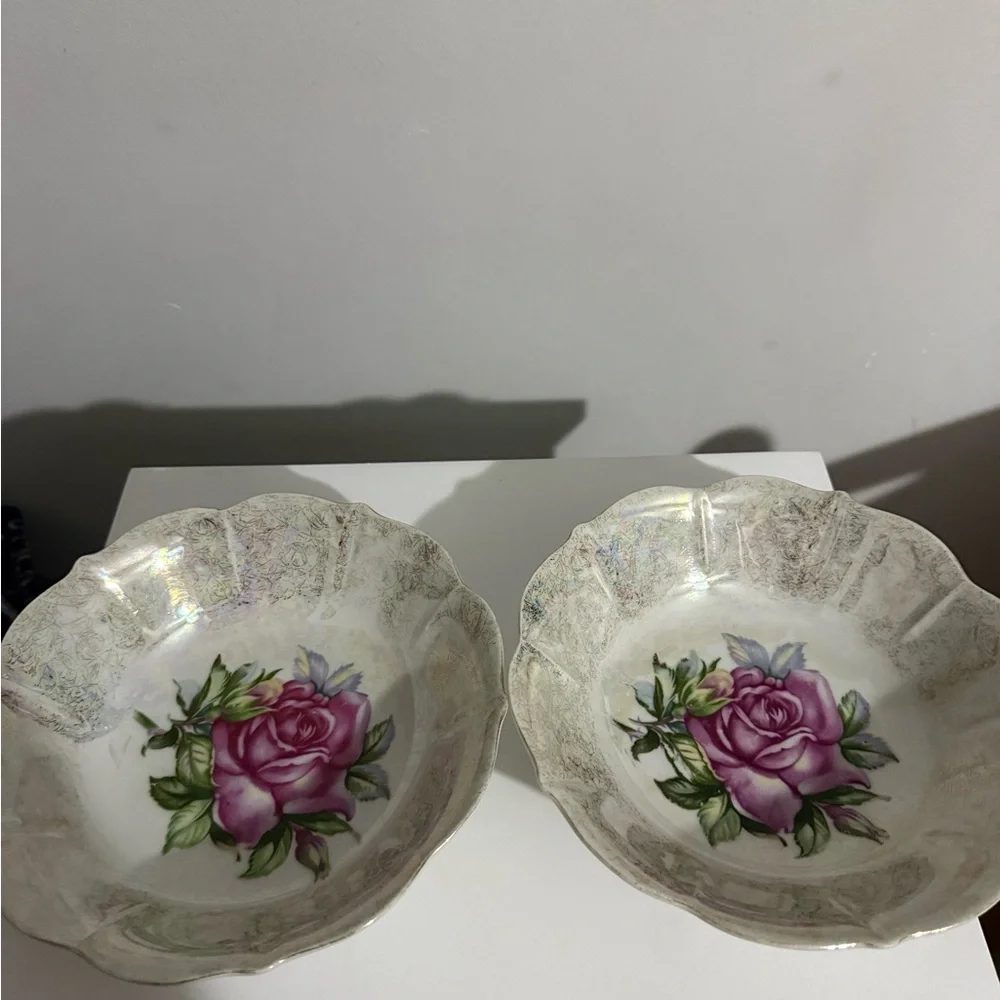 Decorative Floral Porcelain Serving Bowl - Pink Rose
